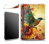 for Samsung Galaxy Tab S9 11 inch 2023 SM-X710/X716B/X718U with S Pen Holder Case, Slim Soft Silicone Lightweight Clear Military-Grade Corners Shockproof Case, Hummingbird of Paradise