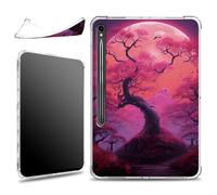 for Samsung Galaxy Tab S9 11 inch 2023 SM-X710/X716B/X718U with S Pen Holder Case, Slim Soft Silicone Lightweight Clear Military-Grade Corners Shockproof Case, Pink Moon Tree
