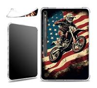 for Samsung Galaxy Tab S9 11 inch 2023 SM-X710/X716B/X718U with S Pen Holder Case, Slim Soft Silicone Lightweight Clear Military-Grade Corners Shockproof Case, Flag Motorbike