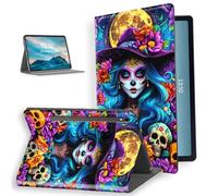 for Samsung Galaxy Tab S9 11" Tablet 2023 Case-PU Leather Folio Cover with Auto Sleep/Wake,Stand-Style Shockproof Protective Case for Galaxy Tab S9 FE,Witch with Skull and Flowers