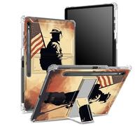 for Samsung Galaxy Tab S9 FE 10.9 inch 2023 (X510/X516/X518) Soft Case with S Pen Holder, Transparent Back with Soldier Flag, Corner Protection Cover with Hard Kickstand
