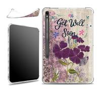 for Samsung Galaxy Tab S9 FE 5G 10.9" 2023 SM-X510 X516 X518 with S Pen Holder Case, Slim Soft Silicone Lightweight Clear Military-Grade Corners Shockproof Case, Get Well Soon Wood Flowers