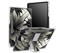 for Samsung Galaxy Tab S9 FE Plus 12.4 inch 2023 SM-X610/ X616B/ X618U Soft Case with S Pen Holder, Transparent Back with Black White Lotus, Corner Protection Cover with Hard Kickstand