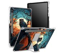 for Samsung Galaxy Tab S9 FE Plus 12.4 inch 2023 SM-X610/ X616B/ X618U Soft Case with S Pen Holder, Transparent Back with Blue Owl, Corner Protection Cover with Hard Kickstand
