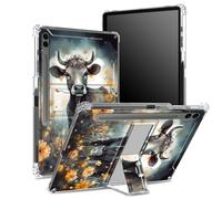 for Samsung Galaxy Tab S9 FE Plus 12.4 inch 2023 SM-X610/ X616B/ X618U Soft Case with S Pen Holder, Transparent Back with Cow Daisy, Corner Protection Cover with Hard Kickstand