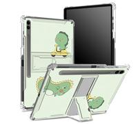 for Samsung Galaxy Tab S9 FE Plus 12.4 inch 2023 SM-X610/ X616B/ X618U Soft Case with S Pen Holder, Transparent Back with Green Dinosaur, Corner Protection Cover with Hard Kickstand
