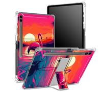 for Samsung Galaxy Tab S9 FE Plus 12.4 inch 2023 SM-X610/ X616B/ X618U Soft Case with S Pen Holder, Transparent Back with Pink Flamingo Sunset Sky, Corner Protection Cover with Hard Kickstand
