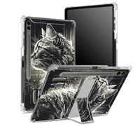 for Samsung Galaxy Tab S9 FE Plus 12.4 inch 2023 SM-X610/ X616B/ X618U Soft Case with S Pen Holder, Transparent Back with Badass Cat, Corner Protection Cover with Hard Kickstand