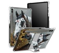 for Samsung Galaxy Tab S9 FE Plus 12.4 inch 2023 SM-X610/ X616B/ X618U Soft Case with S Pen Holder, Transparent Back with Art Animal Horse, Corner Protection Cover with Hard Kickstand