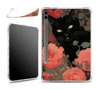 for Samsung Galaxy Tab S9 FE+ Plus 5G Tablet 12.4" 2023 with S Pen Holder Case, Slim Soft Silicone Lightweight Clear Military-Grade Corners Shockproof Case, Garden Black Cat