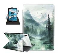 for Samsung Galaxy Tab S9 FE+ / S9 FE Plus 12.4" Tablet Case with Pencil Holder Folio Multi-Angle Rotating Stand Auto Sleep/Wake Rugged Cover,Green Misty Mountain Forest