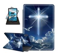 for Samsung Galaxy Tab S9 FE+ / S9 FE Plus 12.4" Tablet Case with Pencil Holder Folio Multi-Angle Rotating Stand Auto Sleep/Wake Rugged Cover,White Bird White Glowing Cross