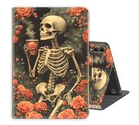 for Samsung Galaxy Tab S9 Plus/S10 Plus/S9 FE+ 12.4inch Case PU Leather Folio Multi-Angle Stand Cover w/Auto Wake/Sleep,Streaming & Typing for Samsung Tab Case,Skeleton Roses Tea