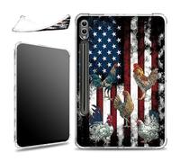 for Samsung Galaxy Tab S9 Plus/ S9+ 12.4" 2023 with S Pen Holder Case, Slim Soft Silicone Lightweight Clear Military-Grade Corners Shockproof Case, American Flag Chook