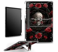 for Samsung Galaxy Tab S9 Ultra 14.6" 2023 Case with S Pen Holder, Clear Military-Grade Corners Shock Absorbent Case with Built-in Kickstand Soft TPU Bumper, Rose Skull
