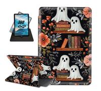 for Samsung Galaxy Tab S9 Ultra Tablet Case with Pencil Holder Folio PU Leather Multi-Angle Rotating Stand Auto Sleep/Wake Protective Rugged Cover,Cute Ghost Vintage Floral Books