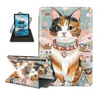 for Samsung Galaxy Tab S9 Ultra Tablet Case with Pencil Holder Folio PU Leather Multi-Angle Rotating Stand Auto Sleep/Wake Protective Rugged Cover,Pink Heart Cat