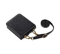 for Samsung Galaxy Z Flip 4 Case with Hinge Protection, Non-Slip Bottom Shell Embossed Mandala Leather with Removable Strap, Folding Phone Cover for Samsung Galaxy Z Flip 4 5G, black