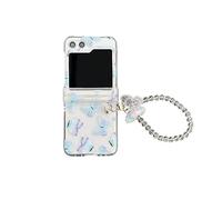 for Samsung Galaxy Z Flip 5 5g Case with Beads Strap, Cute Crystal Clear Bumper, Luxury Bling Glitter Bracelet Wristband Shockproof PC Case for Samsung Z Flip 5 2023 for Girls Women - Blue Butterfly