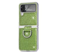 for Samsung Galaxy Z Flip 6 Case with Ring Video Stand, Clear Glitter Sparkle Bling Sparkly Slim Anti-Slip Bumper Flexible Shockproof Protective Girls Women Cover for Samsung Galaxy Z Flip 6, green