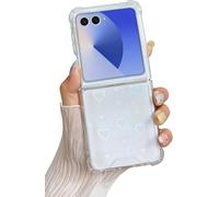 for Samsung Galaxy Z Flip 7 Case, Clear Cute Glitter Holographic Heart Phone Case for Girls Women, Anti-Yellow Protective Hard PC Cover Soft Silicone Frame for Galaxy Z Flip 7, Rainbow Heart