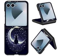 for Samsung Galaxy Z Flip 7 Case, Ultra Thin Hard PC Shell Slim Protective Phone Cover, Shockproof Scratch-Resistant Shell for Galaxy Z Flip 7 5G, Cat Sits Moon