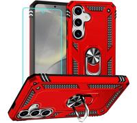 for Samsung S25 Case with Screen Protector: Military Grade Protective Cases with Ring Holder Kickstand for - Samsung Galaxy S25 (Red)