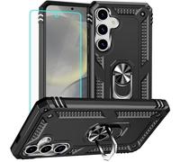 for Samsung S25 Case with Screen Protector: Military Grade Protective Cases with Ring Holder Kickstand for - Samsung Galaxy S25 (Black)