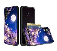 for Samsung S25 FE Case Wallet Case with Card Holder Dual Layer 2 in 1 Soft TPU + Hard PC Shock Protective Phone Cover for Samsung Galaxy S25 FE 5G 6.7 inch 2025 - Flowers Tree Moon