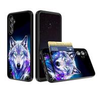 for Samsung S25 FE Case Wallet Case with Card Holder Dual Layer 2 in 1 Soft TPU + Hard PC Shock Protective Phone Cover for Samsung Galaxy S25 FE 5G 6.7 inch 2025 - Purple Wolf with Blue Eyes