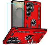 for Samsung S25 Ultra Case, S25 Ultra Case with Screen Protector: Military Grade Protective Cases with Ring for- Samsung Galaxy S25 Ultra (Red)