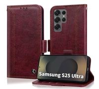 for Samsung S25 Ultra Case Wallet with RIFD Blocking Card Holder PU Leather Flip Kickstand Business Cover with Magnetic Closure Phone Case for Samsung Galaxy S25 Ultra 6.9 Inch 2025, Wine Red