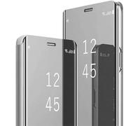 For Samsung S26 Case Clear View Mirror Mobile Phone Case for Samsung Galaxy S26 Flip Case Mobile Phone Case Protective Leather Foldable Hard PC Shockproof Cover Stand Flip Case S26 Cases 5G (Silver)