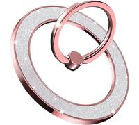 For Samsung Universal Magsafe Strong Magnetic Metal 360° Rotating Glitter Diamond Phone Finger Ring Holder Stand(J198-Rose)