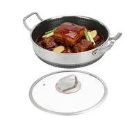 for Sauteing: 12 Inch Large Deep Nonstick Stainless Steel Kitchen Utensils with Double Handle with Glass Lid, Heavy Duty Cooking Pot | Comidas caser