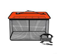 For Sea, Rock, and Stream Fishing Foldable Floating Fish Basket Storage Cage with Nylon Mesh and Anti Slip Rope for Secure Catch Holding (35cm orange)