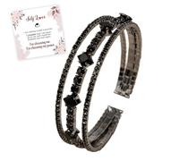 For Self-Black Diamond Bracelet, Black Rhinestone Cuff Bangle, Self Love Sparkly Layered Open Bracelet, Stylish Rhinestone Decor Cuff Bangle Bracelet Wedding Party Jewelry Gift for Women