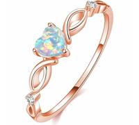 For-Self Heart Crossover Opal Ring, Women's Copper Elegant Heart-Shaped Opal Ring For Women Rose Gold Silver Color Wedding Band Bridal Mother's Day (Rose Gold, 6)