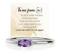 For Self - Love Me until I Am Me Again Ring, Promise Ring for Women, Dainty Purple Cubic Zirconia Stackable Ring for Daily Wear & Emotional Healing (Silver, 5)