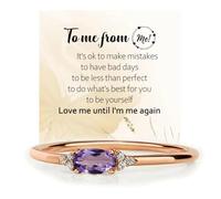 For Self - Love Me until I Am Me Again Ring, Promise Ring for Women, Dainty Purple Cubic Zirconia Stackable Ring for Daily Wear & Emotional Healing (Rose Gold, 10)