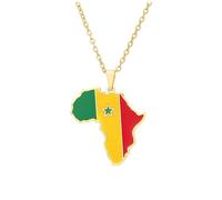 For Senegal Stainless Steel African Map Pendant Necklaces Map Jewelry Gold Color Items for Bridal Women Man Party Gifts Earrings Sets Round Ball Jewelry