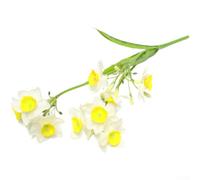 for Silk Daffodil Bouquet Yellow Fake Flowers 48cm Real Touch(White) | Realistic white daffodils, flexible iron wire stems, easy to bend and shape, fits tall vases, wedding decor