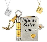 For Sisters- Infinite Sister Love Book Necklace, My Sister Little Star Chapter Book Necklace, Openable Multi Layer Hummingwings necklace, book Jewelry Gift for Sisters Friend (Gold Silver)