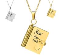For Sisters- My life is better with you in it Book Necklace, Openable Multi Layer Sisters At Heart Book Necklace, Sister Friendship Hummingwings book Necklaces for Women (Gold)
