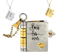 For Sisters- My life is better with you in it Book Necklace, Openable Multi Layer Sisters At Heart Book Necklace, Sister Friendship Hummingwings book Necklaces for Women (Gold Silver)