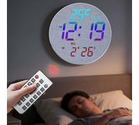 for smart Digital Wall Clock, RGB LED with Auto-Dimming Light Sensor for perpetual Calendar Temperature Display Alarm Modern Decorative(C)