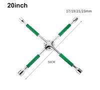 for Socket Wrench for Car Wheel Lug Nut 17mm 19mm 21mm 23mm Four Way Cross Wrench 35cm Handle Heavy Duty Steel Tool 20inch Green