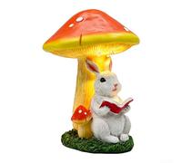 for Solar Mushroom Garden Light with Bunny Statue Resin Weatherproof Resin for Solar Ornament Bunny Reading Book Cute Bunny Yard Decor for Solar Powered Mushroom Light 20cm Tall for Solar (White)