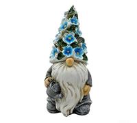 for solar Powered Garden Statue 11x11x26cm Blue Flower for | Auto dusk-to-dawn sensor, hollow floral light patterns, energy-saving for solar power, blue resin finish
