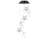 For Solar Powered Wind Chimes With Star And Moon Shapes For Garden Decor, Seven Color Changing Led Lights Hanging Ornament For Patio Yard Outdoor Ambience, Soothing Sound Decoration 30 Inch